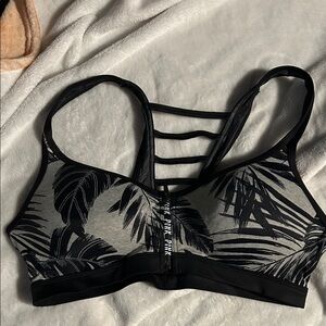 PINK Victoria's Secret Tropical Leaf Sports Bra - Black and Gray